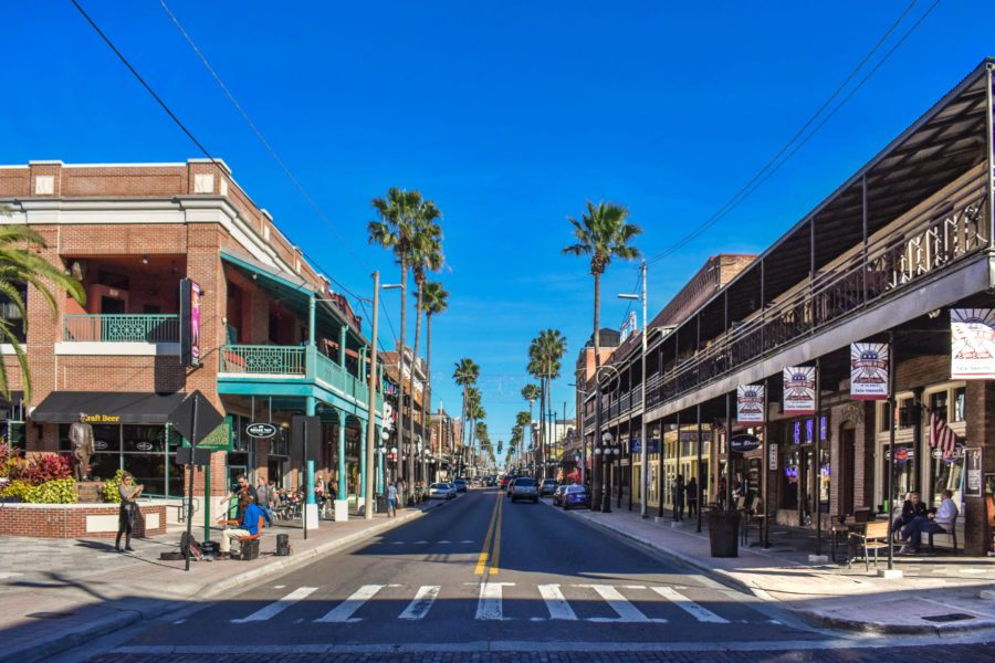 Looking down Tampa city street